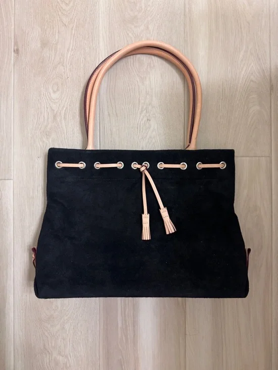 VTG 90s Dooney & Bourke Black Suede Leather Tote Bag Y2K Shoulder Purse - Picture 1 of 9